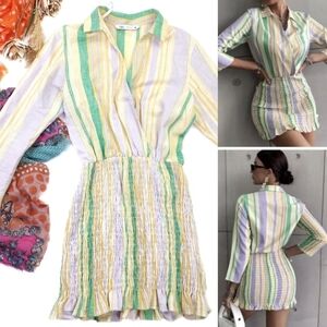 Zara Lime Yellow Pastel Purple Dress Sz XS